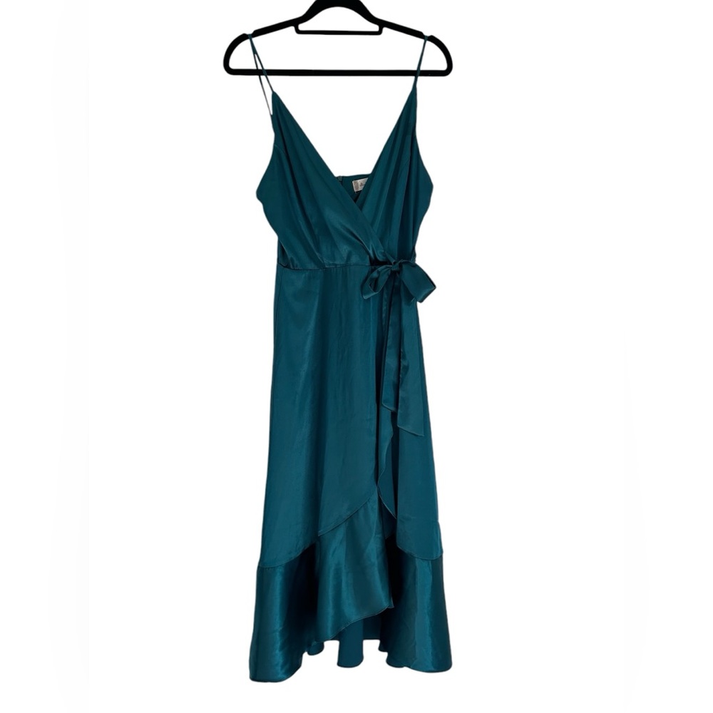 Women’s Altar’d Ava Satin Illusion Wrap Emerald Green Sleeveless Cocktail Dress